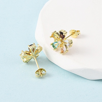 Brass Micro Pave Cubic Zirconia Flower Stud Earrings EJEW-H174-01A-G-1