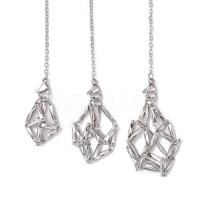 Non-Tarnish Stainless Steel Braided Chain Macrame Pouch Empty Stone Holder Dowsing Pendulums PALLOY-JF02738-1
