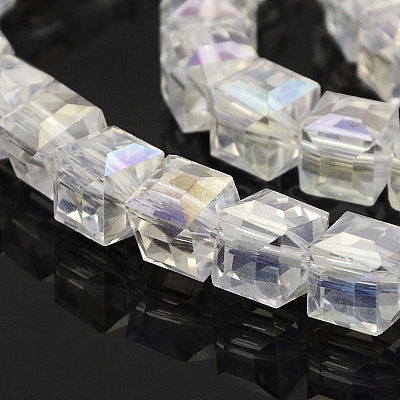 AB Color Plated Glass Faceted Cube Beads Strands GLAA-A031-4mm-AB11-1
