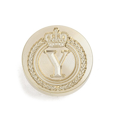Golden Tone Crown Initial Wax Seal Brass Stamp Heads AJEW-A065-01Y-1