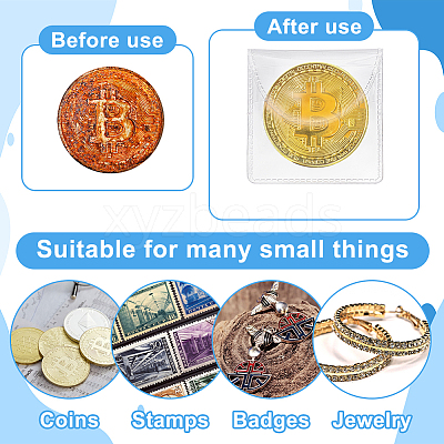 100Pcs 2 Styles Dustproof PVC Commemorative Coin Storage Envelope Bags for Jewelry ABAG-PH0001-49-1