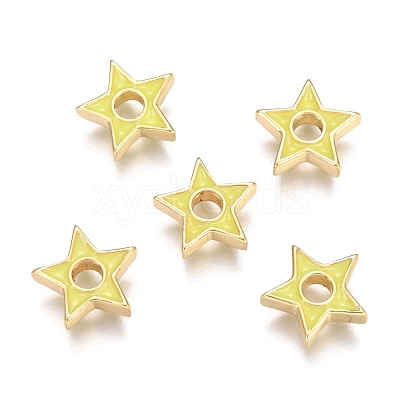 Brass Enamel Beads KK-B023-03G-1