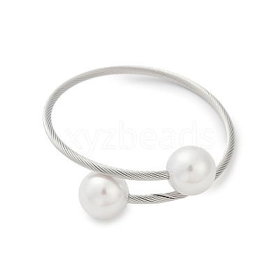Plastic Imitation Pearl Round Beaded Cuff Bangle BJEW-P310-07P-1