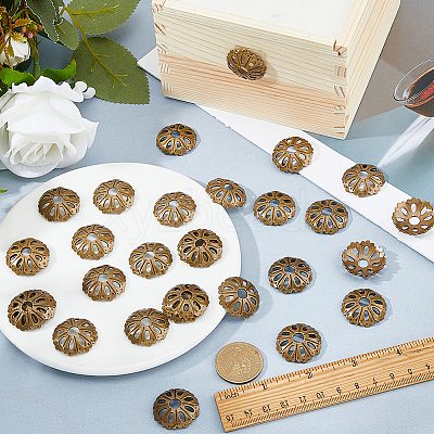 30Pcs Brass Bead Caps KK-FH0008-34AB-1