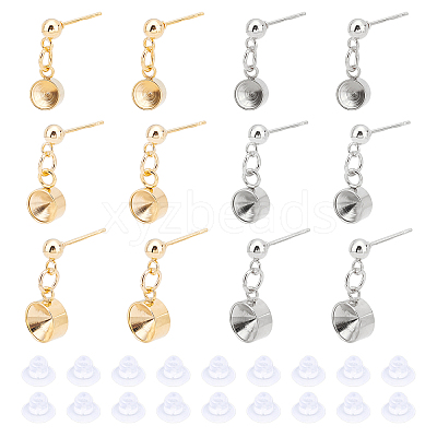 24Pcs 3 Styles 304 Stainless Steel Stud Earring Settings STAS-UN0027-41-1