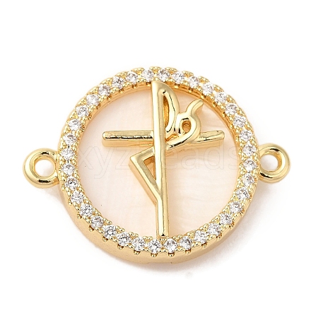 Rack Plating Brass Micro Pave Clear Cubic Zirconia Spanish Faith Cross Connector Charms KK-L220-003G-03-1