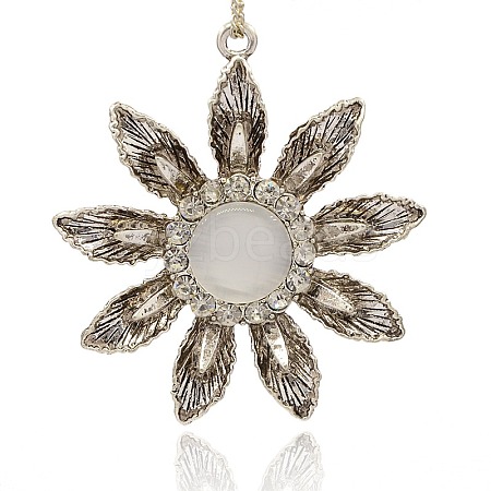 Antique Silver Plated Alloy Cat Eye Flower Big Pendants PALLOY-J225-01AS-1