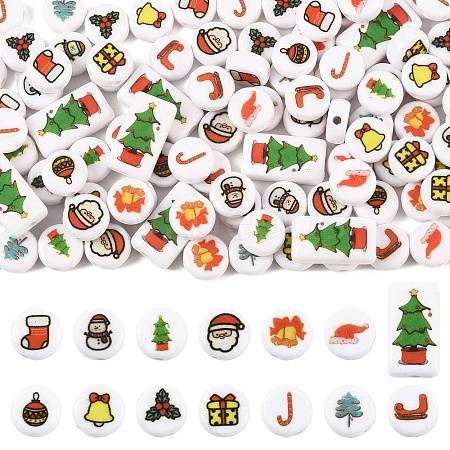 112Pcs 14 Styles Christmas Printed Opaque Acrylic Beads OACR-FS0002-69-1