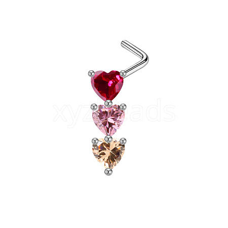 Triple Heart Brass Cubic Zirconia L-Shaped Nose Rings/Cartilage Earrings FS-WG6E3C9-01-1