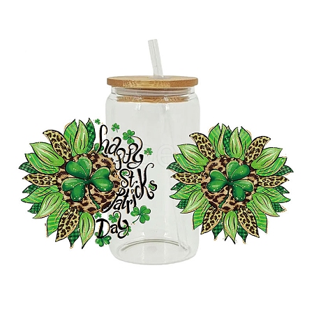 Saint Patrick's Day Theme PET Clear Film Green Shamrock Rub on Transfer Stickers for Glass Cups PW-WG24181-03-1