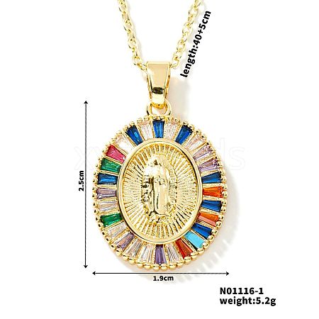 Brass Cubic Zirconia Oval Design Virgin Mary Pendant Exquisite Necklaces AD8774-1-1