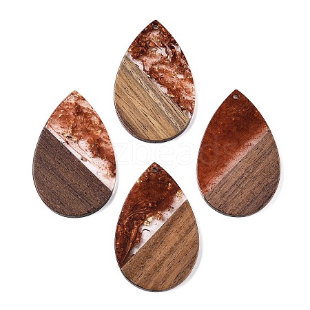 Transparent Resin & Walnut Wood Big Pendants RESI-T058-05D-1