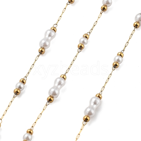 ABS Imitation Pearl & 304 Stainless Steel Beads Link Chains CHS-K021-07G-03-1