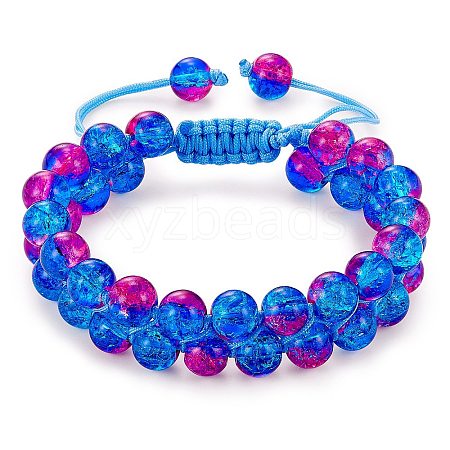 Sparkling Round Glass Braided Bead Bracelet BJEW-SW00082-15-1