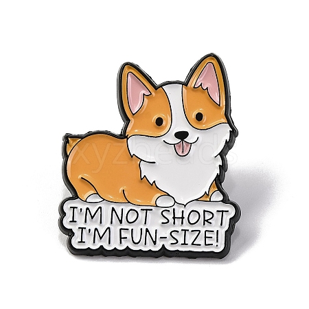 Creative Cartoon Cute Corgi Dog I'm Not Short I'm Fun-Size Zinc Alloy Brooches JEWB-U001-01L-1