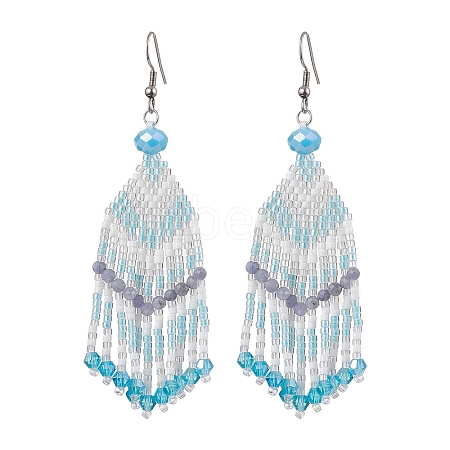 Glass Seed Beaded Tassel Dangle Earrings for Women EJEW-MZ00202-1