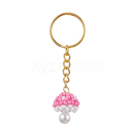 Glass Seed Beads Mushroom Keychain KEYC-MZ00021-05-1