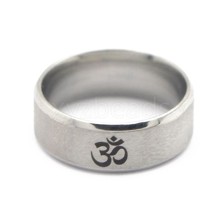 Ohm/Aum Yoga Theme Stainless Steel Plain Band Ring for Men Women CHAK-PW0001-003C-01-1