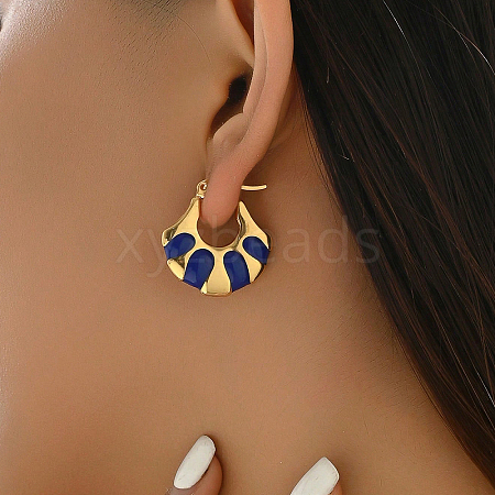 Fashionable Delicate Simple Color Block Fan-shaped Stainless Steel Hoop Earrings for Women LW7077-3-1