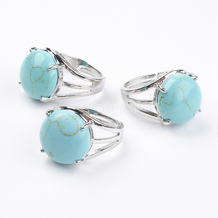 Adjustable Synthetic Turquoise Finger Rings RJEW-F075-01R-1