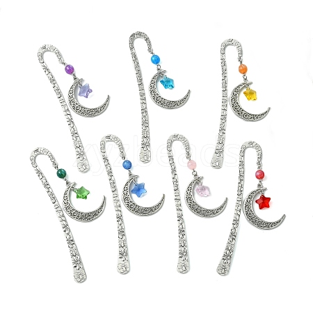 7Pcs Moon Star Resin & Glass Charm Bookmarks AJEW-JK00327-1