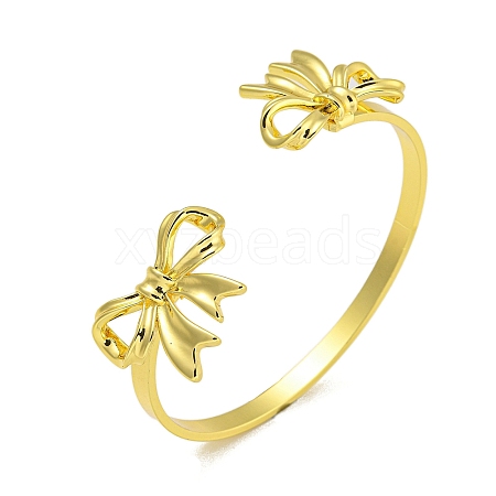 Rack Plating Bowknot Brass Cuff Bangles for Women BJEW-B106-25C-G-1