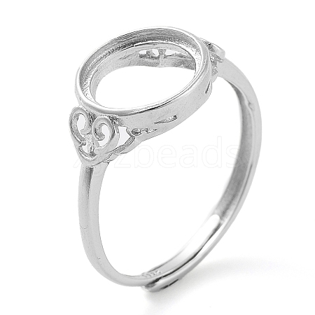 Flat Round Adjustable 925 Sterling Silver Ring Components STER-G042-02P-1