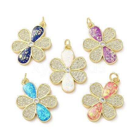 Brass Micro Pave Clear Cubic Zirconia Pendants KK-C045-29G-1