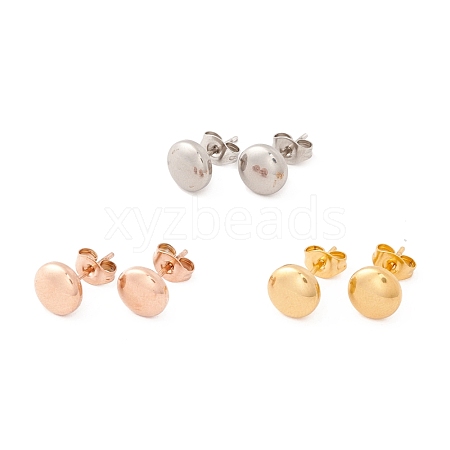 6 Pairs 304 Stainless Steel Flat Round Stud Earrings for Women EJEW-A067-20-1