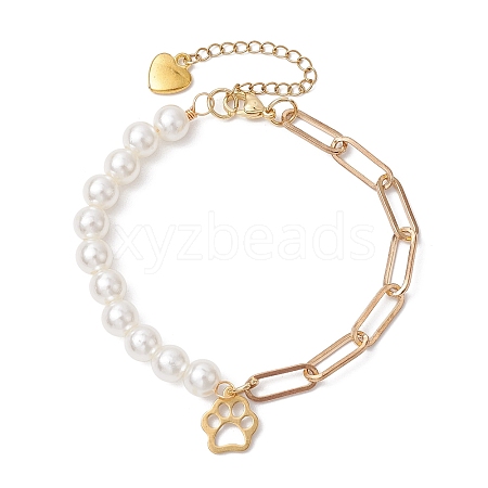 Imitation Pearl Acrylic & Iron Paperclip Chain Bracelets BJEW-JB10393-1