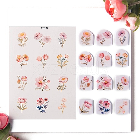 Flower Pattern Polymer Clay Earrings Water Transfer Paper PW-WG76974-03-1