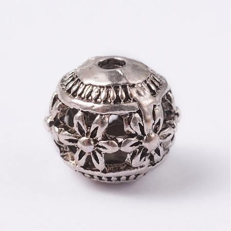 Round with Flower Tibetan Style Alloy Hollow Beads TIBEB-AD-45909-AS-1