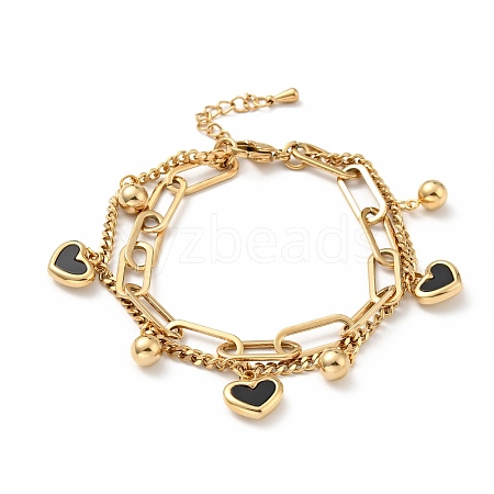 Acrylic Heart and Round Ball Charm Multi-strand Bracelet BJEW-G639-11G-1