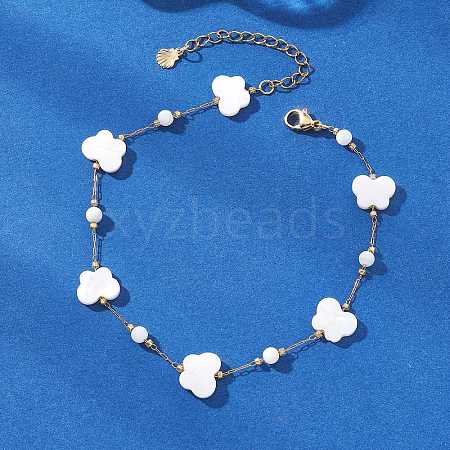 Summer Beach Natural White Shell Link Chain Anklets AJEW-AN00771-03-1
