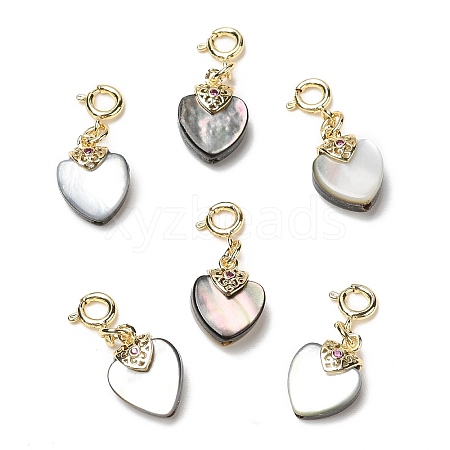 Natural Black Lip Shell Heart Pendant Decorations AJEW-P108-03G-1