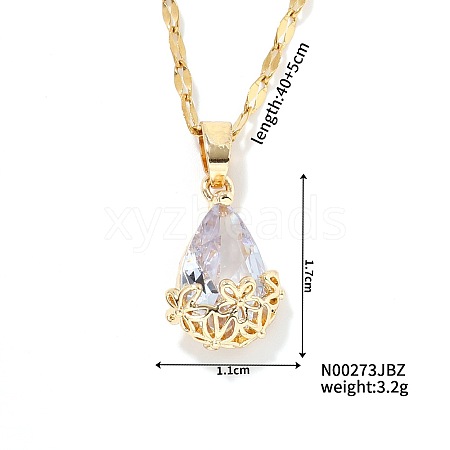 Mini 3D Fashionable Cute Versatile Elegant Brass Glass Teardrop Pendant Necklaces LA0295-1-1