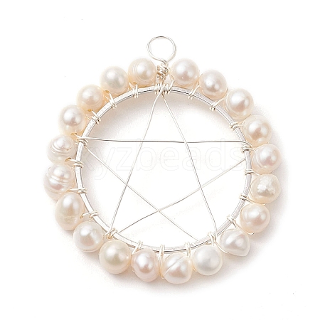 Natural Cultured Freshwater Pearl Round Beaded Ring Pendants PALLOY-JF02616-02-1