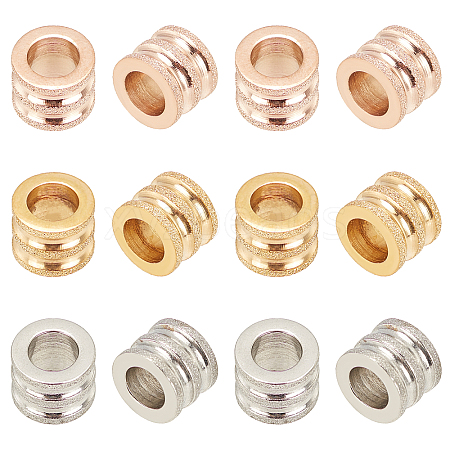 15Pcs 3 Colors Stainless Steel Textured Beads STAS-UN0021-01-1