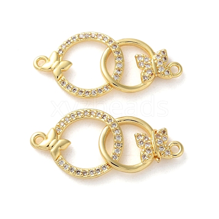 Rack Plating Brass Cubic Zirconia Ring with Butterfly Connector Charms KK-C084-31D-G01-1