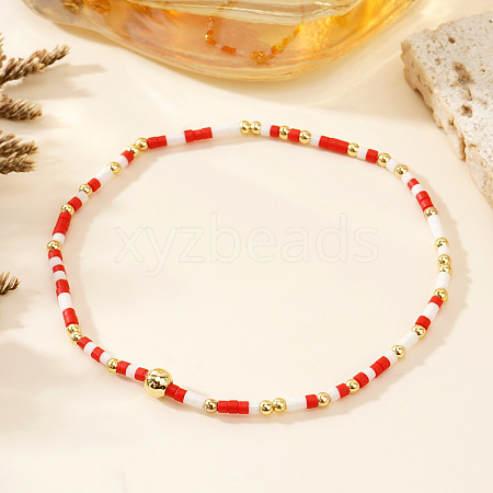 Christmas Theme Glass Seed Beads Stretch Bracelets for Women Men QL3025-1-1