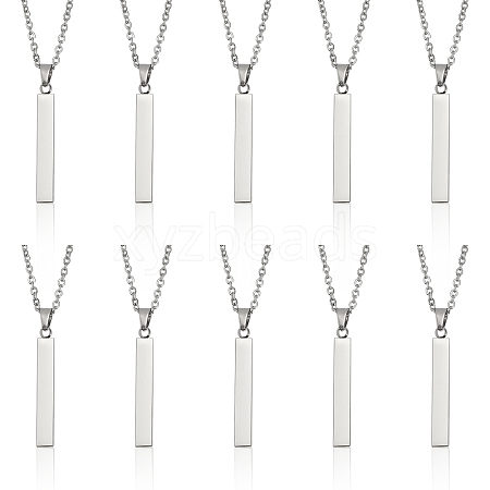 CHGCRAFT 10Pcs 201 Stainless Steel Rectangle Pendant Necklace NJEW-CA0001-16-1