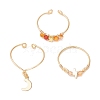 3Pcs Copper Wire Wrapped Gemstone Faceted Round Bead Finger Rings for Women RJEW-JR00887-6