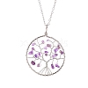 Natural Rose Quartz Chips Beaded Tree of Life Pendant Necklaces PW-WG63202-03-1