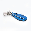 304 Stainless Steel Rhinestone Large Feather Pendants STAS-E090-88-3