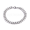 Tarnish Resistant Men's 304 Stainless Steel Cuban Link Chain Bracelets BJEW-G631-13P-1