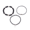 3Pcs 3 Style Natural Lava Rock & Synthetic Hematite Stretch Bracelets Set BJEW-JB08692-4