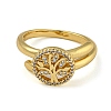 Flat Round with Tree of Life Brass Micro Pave Clear Cubic Zirconia Double Rings RJEW-Z050-23G-3