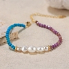 Dyed Natural Turquoise & Lepidolite & Pearl Beaded Bracelet BJEW-G688-01G-3