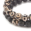 2Pcs 2 Style Natural Tibetan 3-Eye dZi Agate & Lava Rock Mala Bead Bracelets Set BJEW-JB07889-5