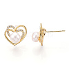 Hollow Heart Clear Cubic Zirconia Stud Earrings with Natural Pearl PEAR-N020-06L-2